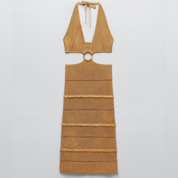 ZARA BUCKLED METALLIC THREAD KNIT DRESS SIZA LARGE - Picture 5 of 13